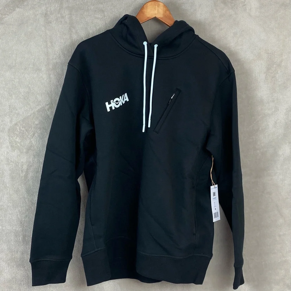 Hoka One One Men's Hoodie Size XL Black Performance Top Pockets NWT